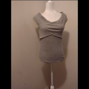Bar III Women's Gray Ribbed Criss Cross Top Sz M
